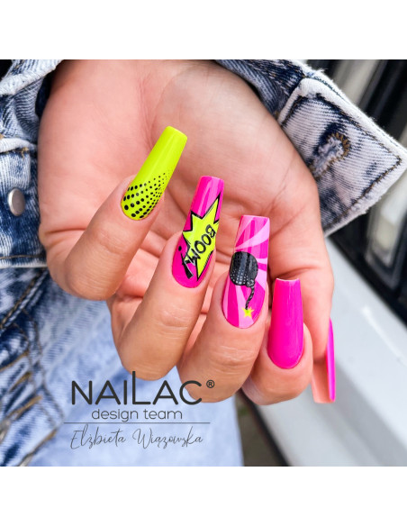 Stylizacja wykonana z wykorzystaniem neonowego różowego lakieru hybrydowego