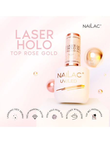 Hybrid top coat Laser Holo Top Rose Gold NaiLac 7ml