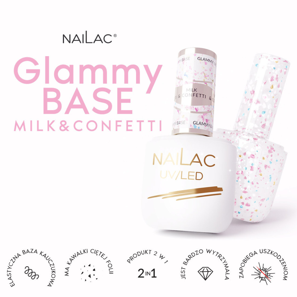 Baza kauczukowa Glammy Base Milk&Confetti NaiLac 7ml