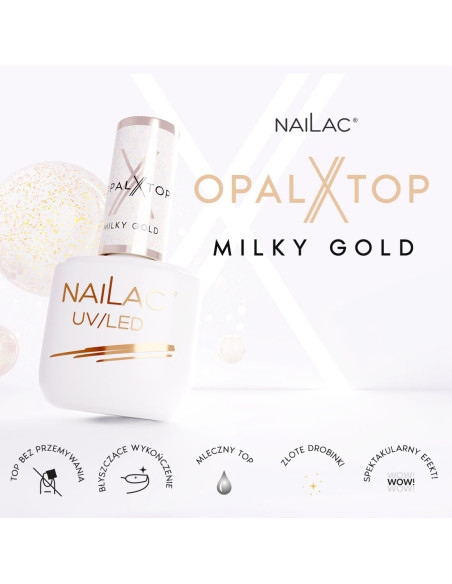 Hybrid top coat OpalX Top Milky Gold NaiLac 7ml