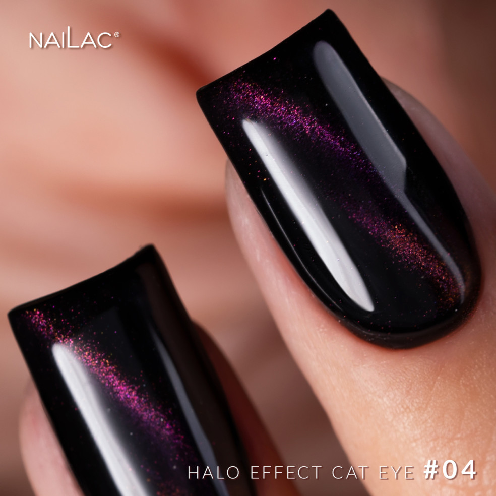 Zbliżenie na paznokcie z efektem cat eye. Dwukolorowy efekt kociego oka pomarańczowo-fioletowy Zbliżenie na paznokcie z efektem cat eye. Dwukolorowy efekt kociego oka pomarańczowo-fioletowy