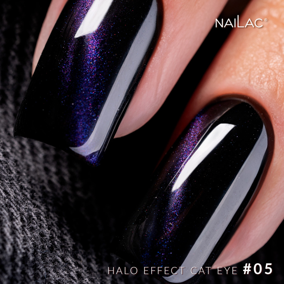 Paznokcie z efektem cat eye w kolorze granatowo-fioletowym Halo Effect Cat Eye #05
