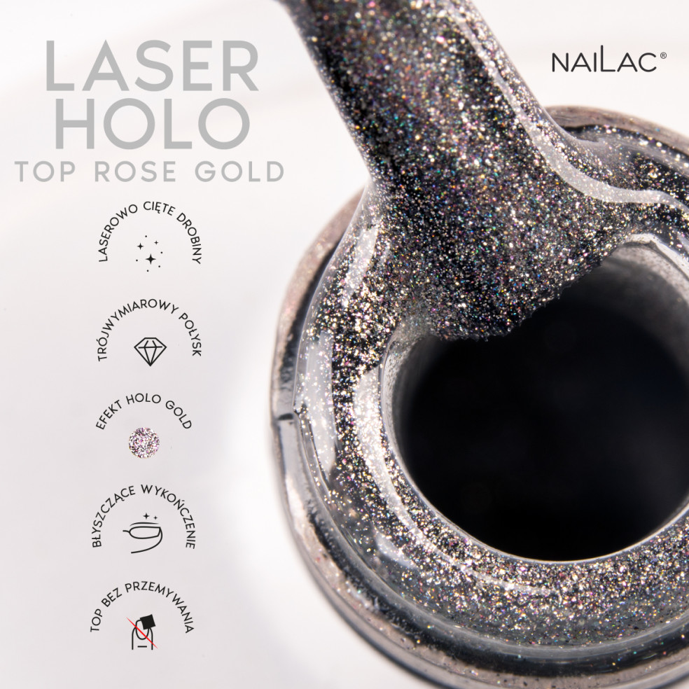 Hybrid top coat Laser Holo Top Rose Gold NaiLac 7ml