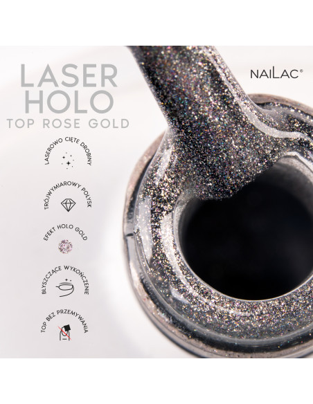 Hybrid top coat Laser Holo Top Rose Gold NaiLac 7ml