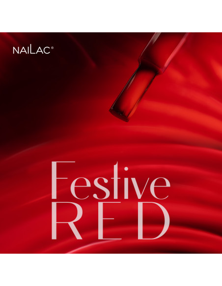 Pędzelek zanurzony w intensywnie czerwonym lakierze hybrydowym Festive Red Pędzelek zanurzony w intensywnie czerwonym lakierze hybrydowym Festive Red