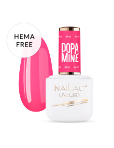 Butelka z lakierem hybrydowym i tipsem w kolorze neonowy różowy #492  NaiLac 7ml