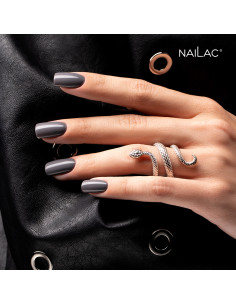 Butelka z lakierem hybrydowym i tipsem w kolorze ciemnym szarym #501 NaiLac 7ml 2