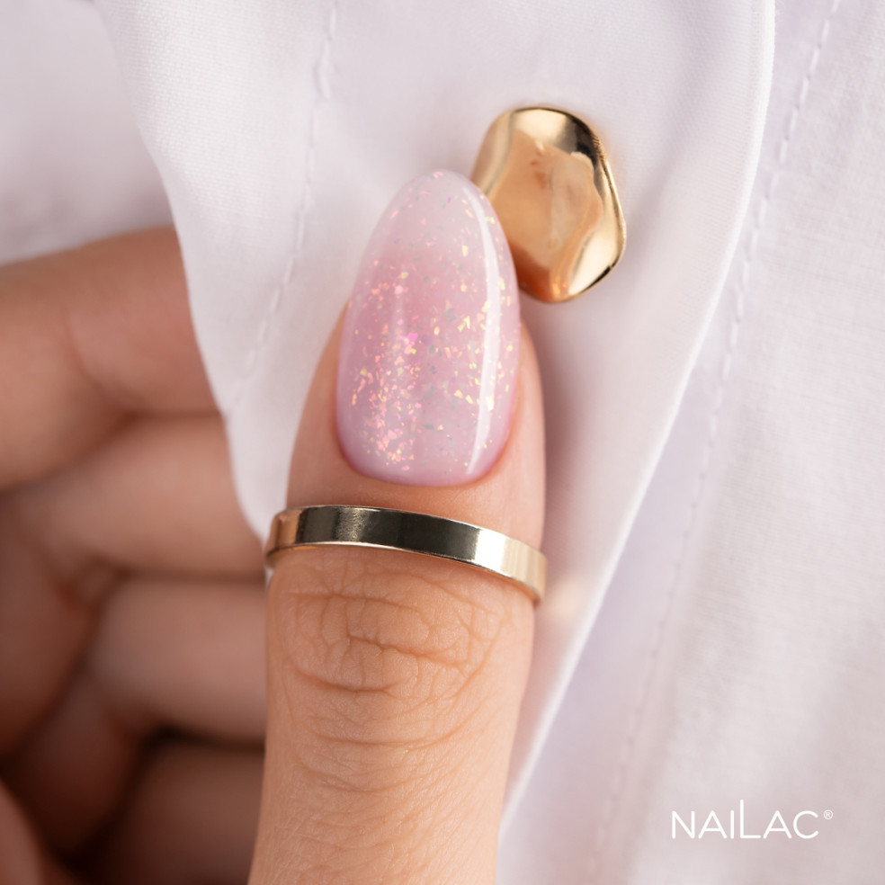 Mleczny żel w butelce z drobinkami Jelly Bottle Bling Jasmine na paznokciu