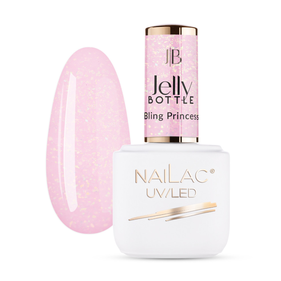 Butelka i tips pokryty żelem do przedłużania paznokci w kolorze różowym z drobinkami Jelly Bottle Bling Princess