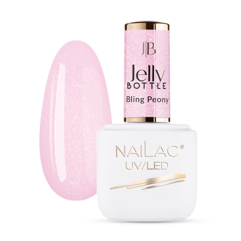 Butelka z żelem i tipsem pokrytym żelem do przedłużania w kolorze różowym z drobinkami Jelly Bottle Bling Peony