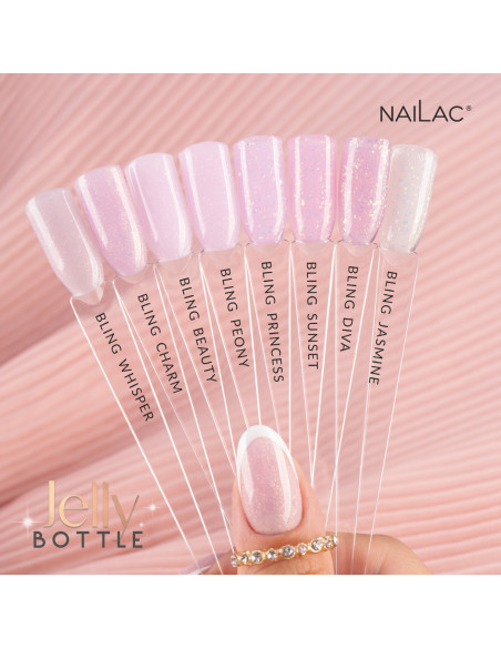 Wzorniki prezentujące różne odcienie żeli w butelce Jelly Bottle Bling