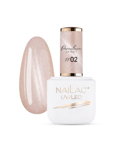 Butelka z lakierem hybrydowym i tipsem pomalowanym Porcelain Effect #02 w kolorze różowym NaiLac 7ml