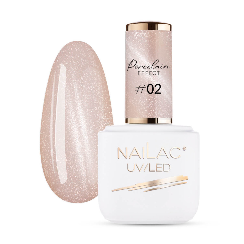 Butelka z lakierem hybrydowym i tipsem pomalowanym Porcelain Effect #02 w kolorze różowym NaiLac 7ml
