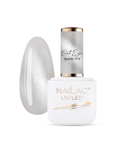 Butelka z topem hybrydowym efekt cat eye i tipsem pokrytym  srebrnymi magnetycznymi drobinkami Cat Eye Sparkle