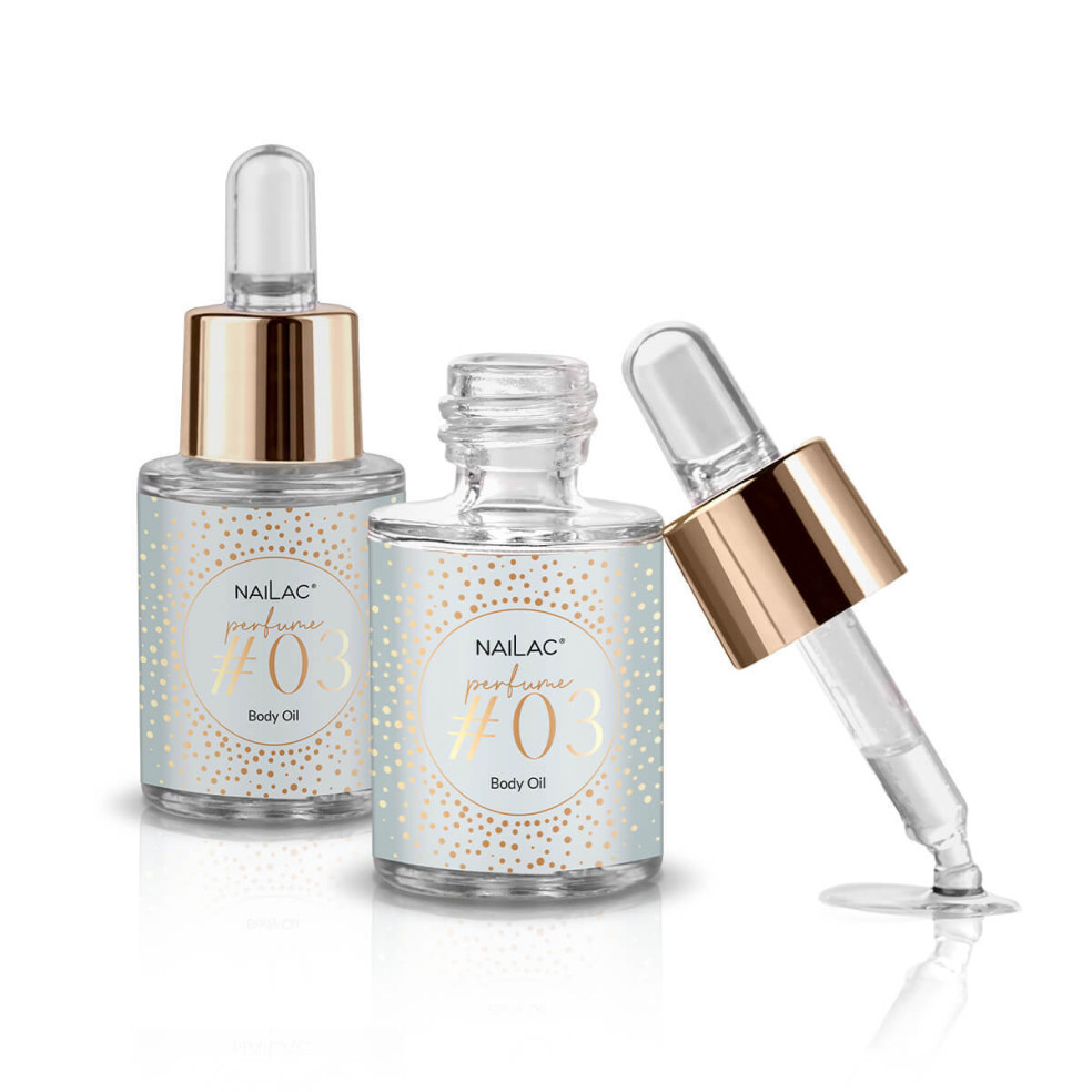 Dwie buteleczki z perfumowanymi oliwkami do skórek #03, jedna odkręcona z pipetką opartą o brzeg butelki