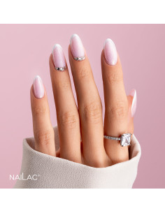 Butelka i tips pokryty żelem do przedłużania w pędzelku w kolorze różowym z drobinkami 2