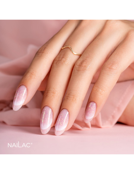 Paznokcie przedłużone różowym żelem w butelce z drobinkami Jelly Bottle Bling Diva