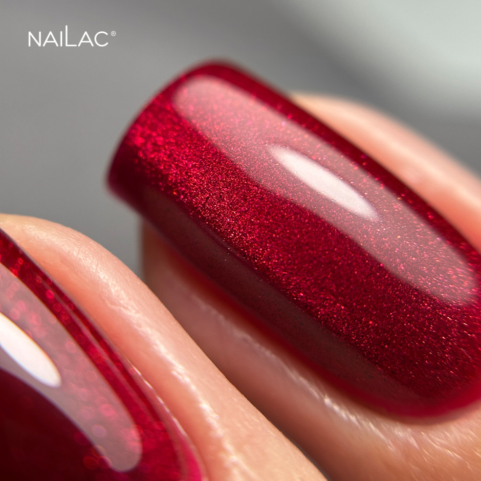 Czerwony lakier hybrydowy z efektem kociego oka cat eye