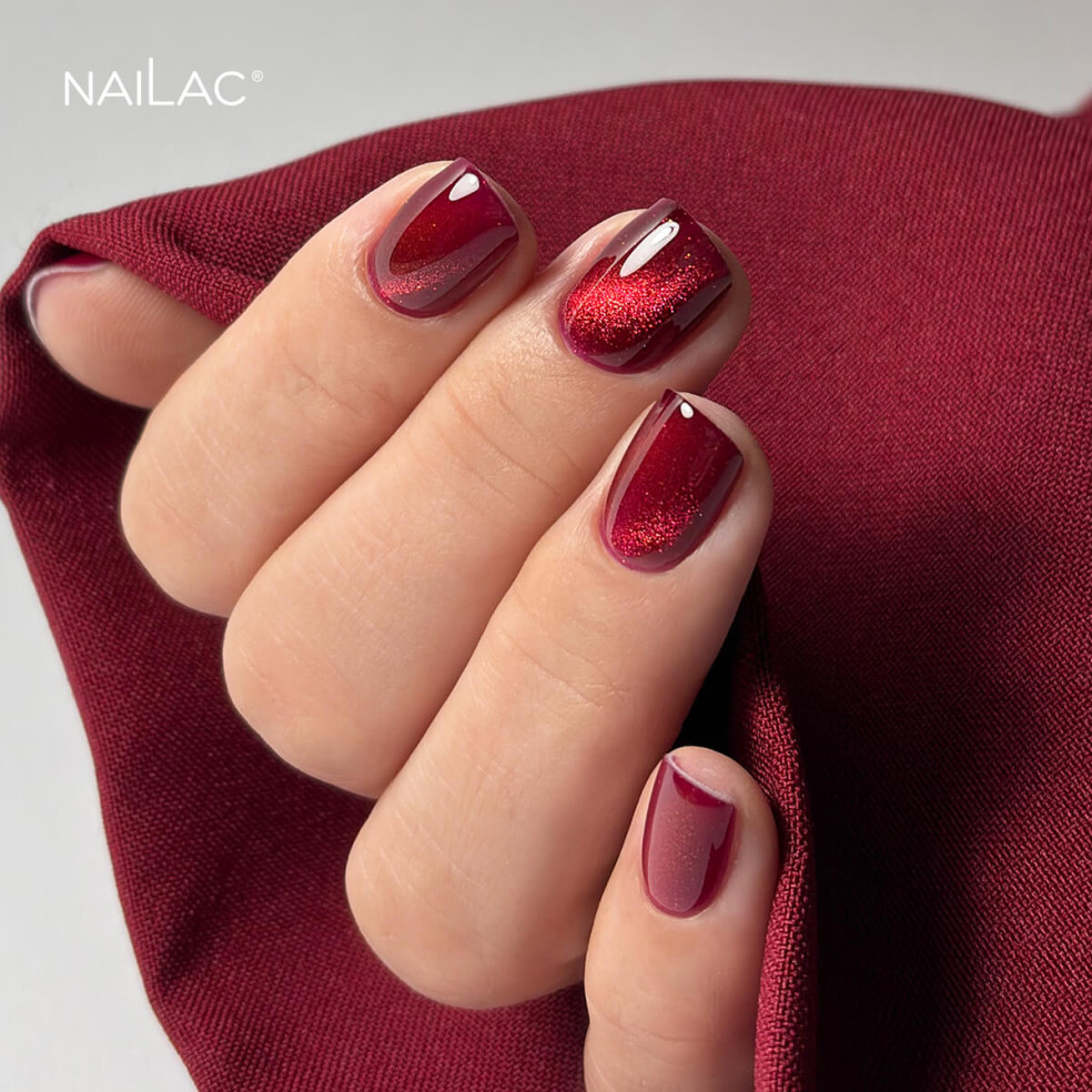 Czerwony lakier hybrydowy cat eye