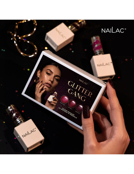 Hybrid nail polish set Glitter Gang NaiLac - flash effect