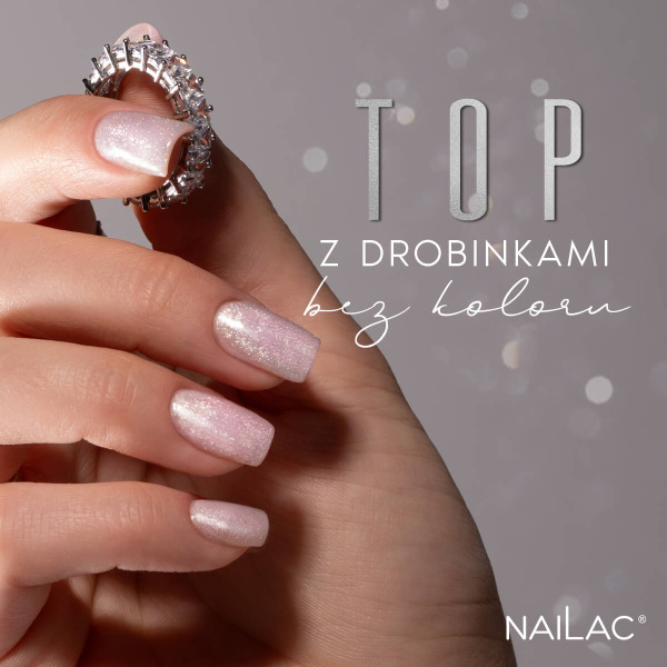 Top z drobinkami bez koloru – subtelny sposób na elegancki manicure